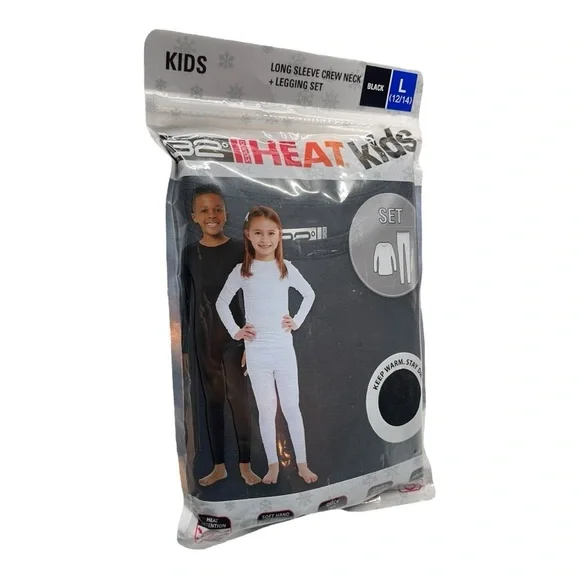 32 Degrees HEAT Kids Long sleeve crew neck + Legging set Base Set Black Large. - Picture 9 of 9